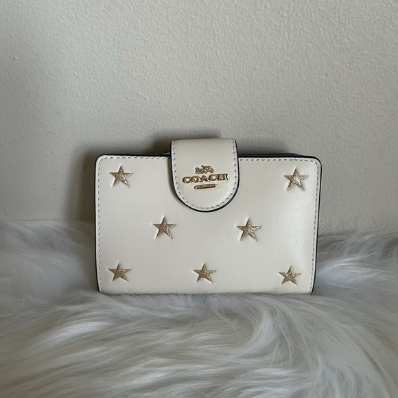 Coach Handbags - Coach Medium Corner Zip Wallet Chalk White Gold Glitter Star Bifold Leather